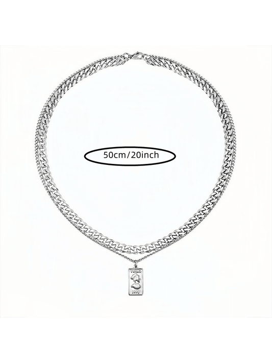 1 pieza Collar de doble cadena de acero inoxidable - Collar único de doble capa, regalo ideal para tu pareja - Accesorio elegante en estilo hip-hop para fiesta de chicos y uso diario