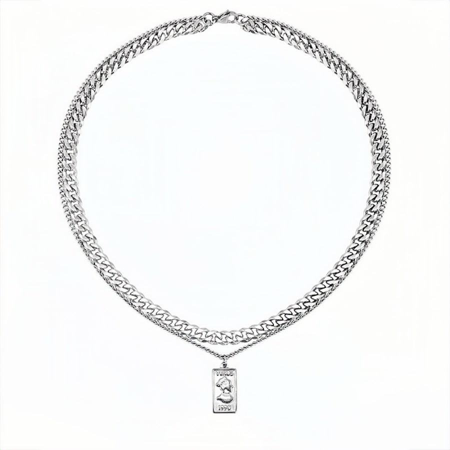 1 pieza Collar de doble cadena de acero inoxidable - Collar único de doble capa, regalo ideal para tu pareja - Accesorio elegante en estilo hip-hop para fiesta de chicos y uso diario