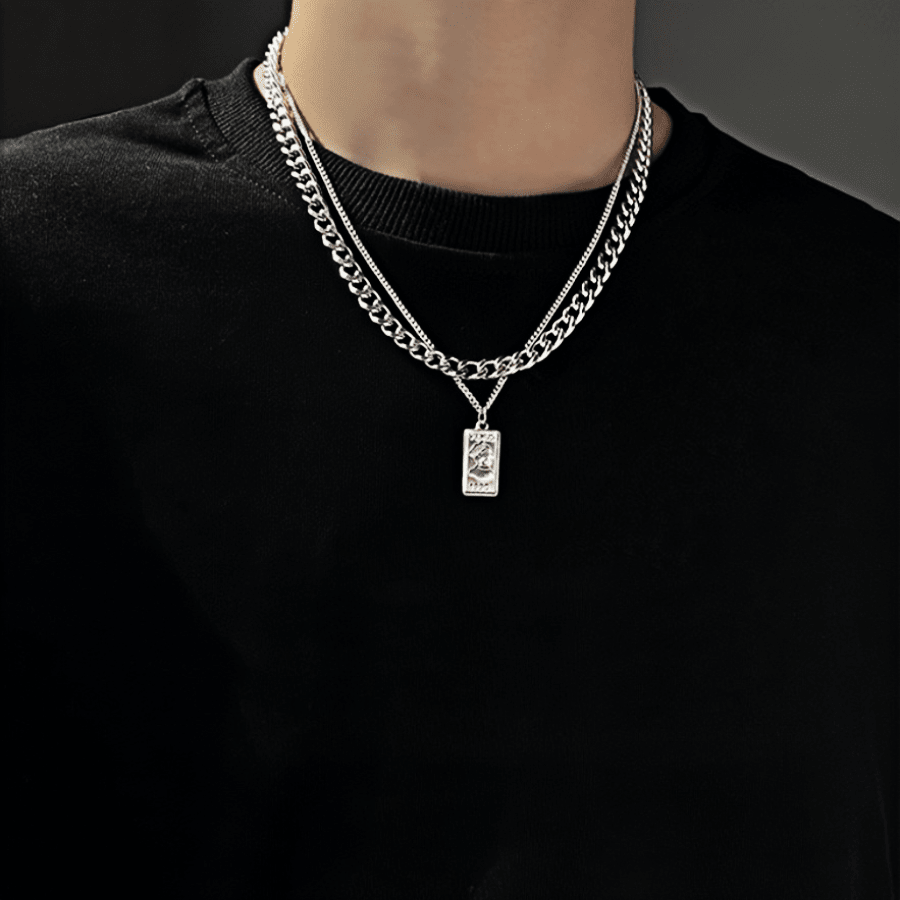 1 pieza Collar de doble cadena de acero inoxidable - Collar único de doble capa, regalo ideal para tu pareja - Accesorio elegante en estilo hip-hop para fiesta de chicos y uso diario