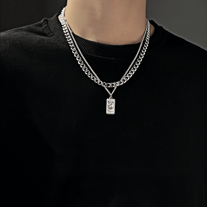 1 pieza Collar de doble cadena de acero inoxidable - Collar único de doble capa, regalo ideal para tu pareja - Accesorio elegante en estilo hip-hop para fiesta de chicos y uso diario