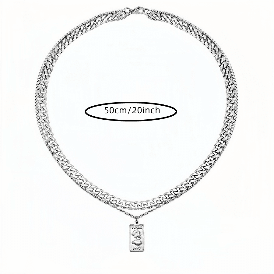 1 pieza Collar de doble cadena de acero inoxidable - Collar único de doble capa, regalo ideal para tu pareja - Accesorio elegante en estilo hip-hop para fiesta de chicos y uso diario