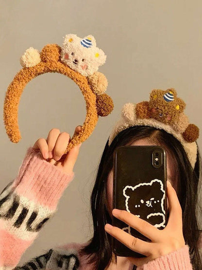 1 pieza Diadema con diseño de oso de peluche lindo para mujeres, banda para el cabello que sujeta la mascarilla