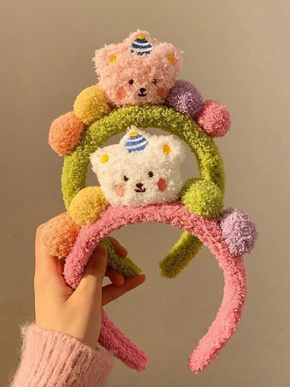 1 pieza Diadema con diseño de oso de peluche lindo para mujeres, banda para el cabello que sujeta la mascarilla