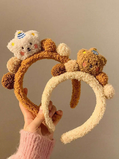 1 pieza Diadema con diseño de oso de peluche lindo para mujeres, banda para el cabello que sujeta la mascarilla