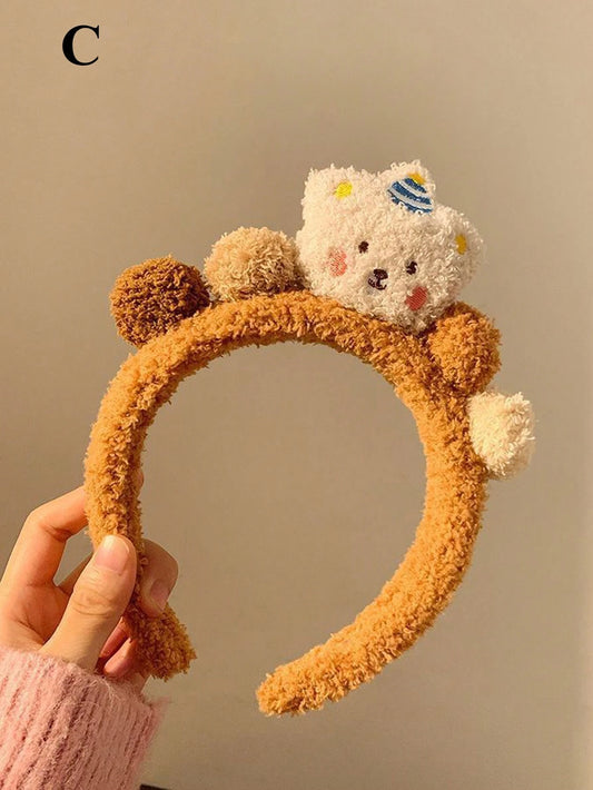 1 pieza Diadema con diseño de oso de peluche lindo para mujeres, banda para el cabello que sujeta la mascarilla