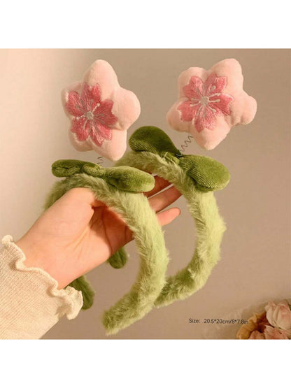 1 pieza Diadema de pelo con flor de peluche adorable, accesorio para el cabello con clip decorativo de dibujos animados, suave y antideslizante