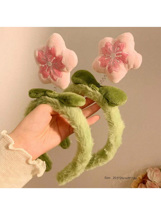 1 pieza Diadema de pelo con flor de peluche adorable, accesorio para el cabello con clip decorativo de dibujos animados, suave y antideslizante