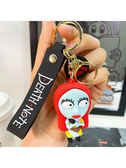 1 pieza Encantador Llavero de Pesadilla Antes de Navidad - Diseño adorable de la pareja Jack y Sally, elegante colgante de bolso, llavero de arte de animación coleccionable de Halloween