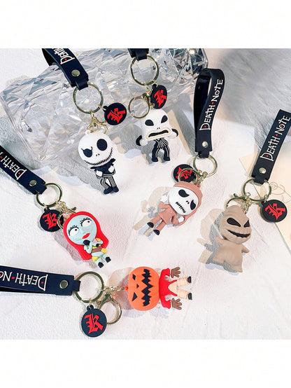 1 pieza Encantador Llavero de Pesadilla Antes de Navidad - Diseño adorable de la pareja Jack y Sally, elegante colgante de bolso, llavero de arte de animación coleccionable de Halloween