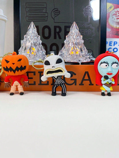 1 pieza Encantador Llavero de Pesadilla Antes de Navidad - Diseño adorable de la pareja Jack y Sally, elegante colgante de bolso, llavero de arte de animación coleccionable de Halloween