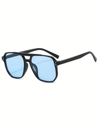 1 pieza Gafas de aviador de doble puente unisex, gafas de moda de alta gama de tendencia, accesorios de playa para mujeres