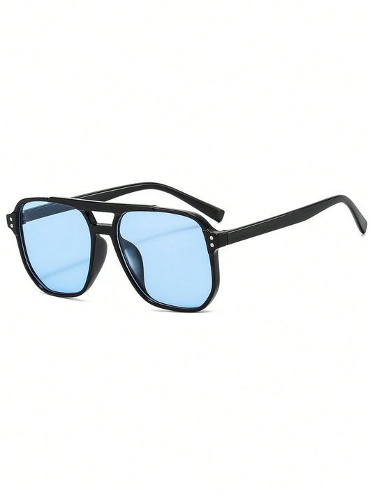 1 pieza Gafas de aviador de doble puente unisex, gafas de moda de alta gama de tendencia, accesorios de playa para mujeres