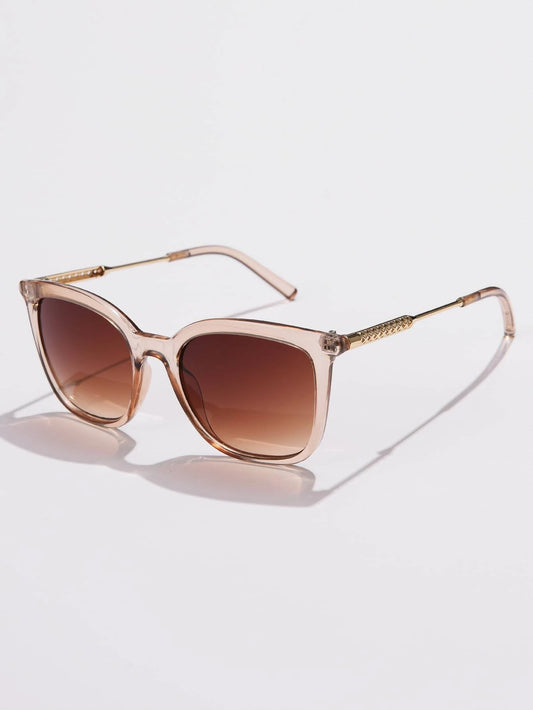 1 pieza Gafas de moda para mujer con marco cuadrado semi-metálico pequeño, clásicas minimalistas casuales elegantes retro europeas y americanas, versátiles para exteriores, playa, vacaciones y viajes
