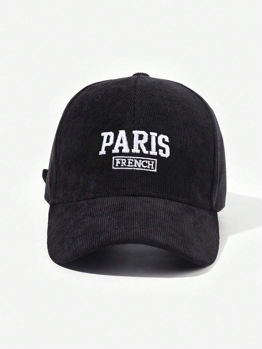 1 pieza Gorra de béisbol bordada con "PARÍS" de pana, apropiada para el ocio al aire libre en otoño e invierno