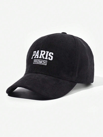1 pieza Gorra de béisbol bordada con "PARÍS" de pana, apropiada para el ocio al aire libre en otoño e invierno