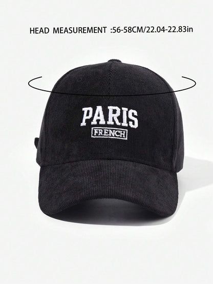 1 pieza Gorra de béisbol bordada con "PARÍS" de pana, apropiada para el ocio al aire libre en otoño e invierno