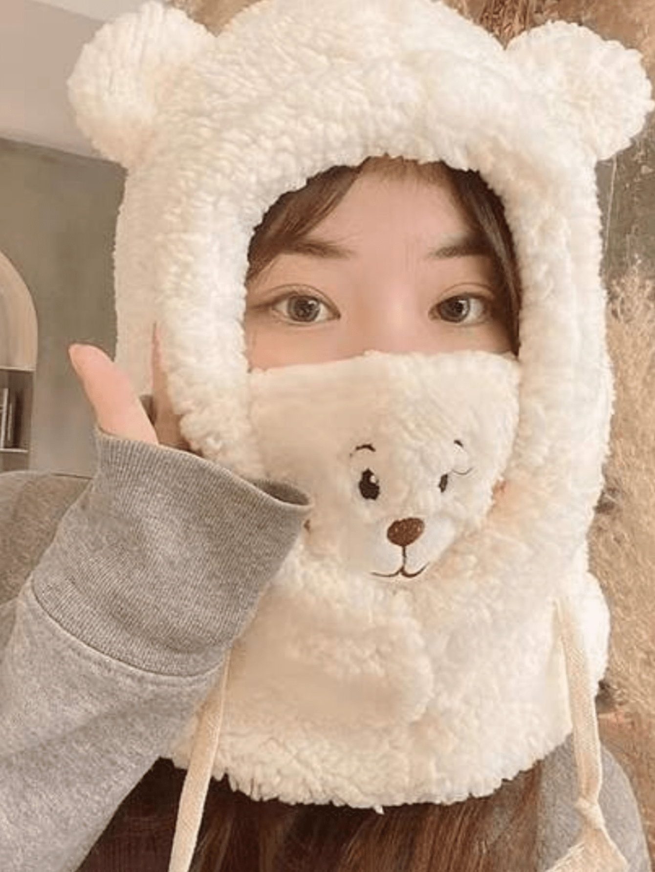 1 pieza Gorro con forma de oso lindo y único con bufanda y máscara, adecuado para uso diario en invierno y otoño