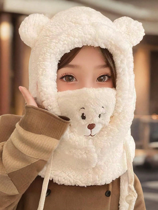 1 pieza Gorro con forma de oso lindo y único con bufanda y máscara, adecuado para uso diario en invierno y otoño