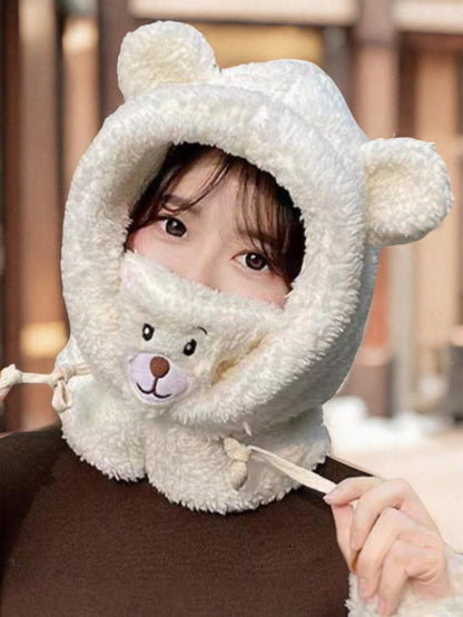 1 pieza Gorro con forma de oso lindo y único con bufanda y máscara, adecuado para uso diario en invierno y otoño