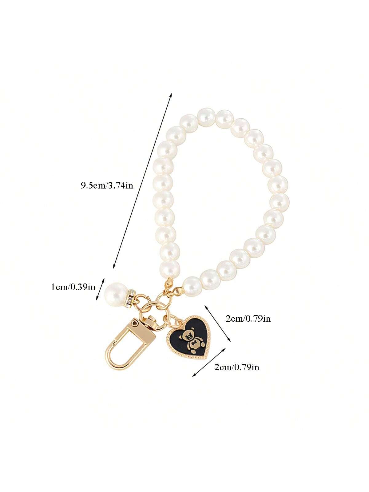 1 pieza Lindo y sencillo llavero con colgante de oso con corazón dorado y perla, anillo de llave de coche de moda, decoración para funda de bolso y auriculares, gran regalo para chicas, apropiado para uso diario