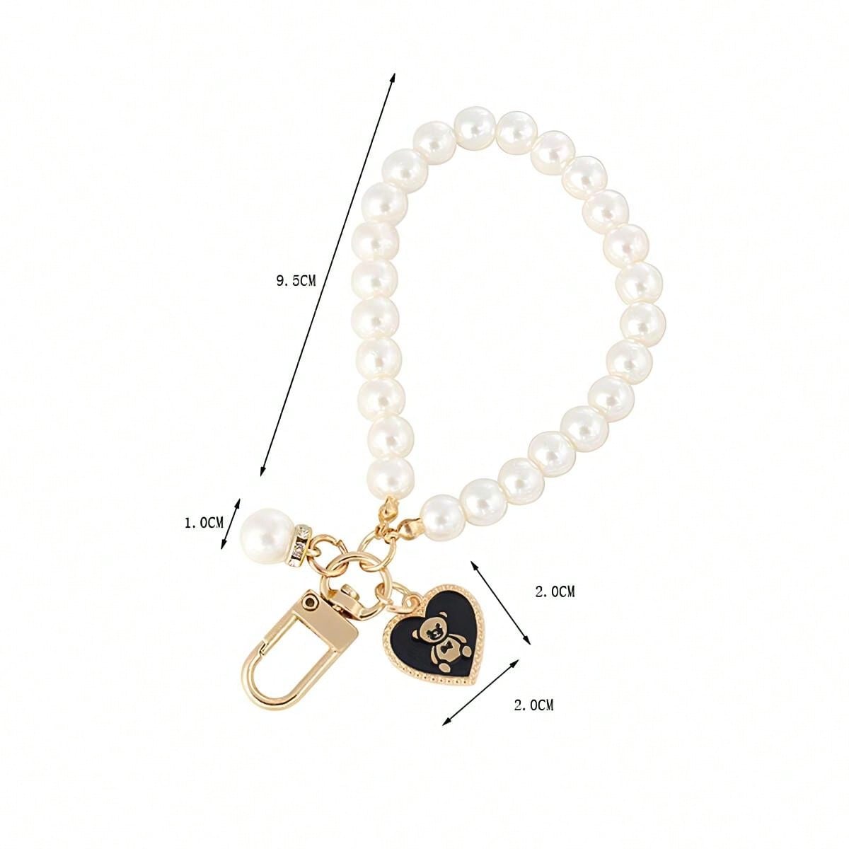 1 pieza Lindo y sencillo llavero con colgante de oso con corazón dorado y perla, anillo de llave de coche de moda, decoración para funda de bolso y auriculares, gran regalo para chicas, apropiado para uso diario