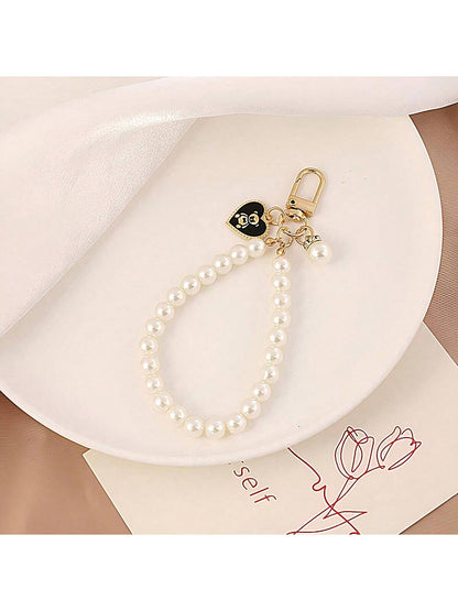 1 pieza Lindo y sencillo llavero con colgante de oso con corazón dorado y perla, anillo de llave de coche de moda, decoración para funda de bolso y auriculares, gran regalo para chicas, apropiado para uso diario