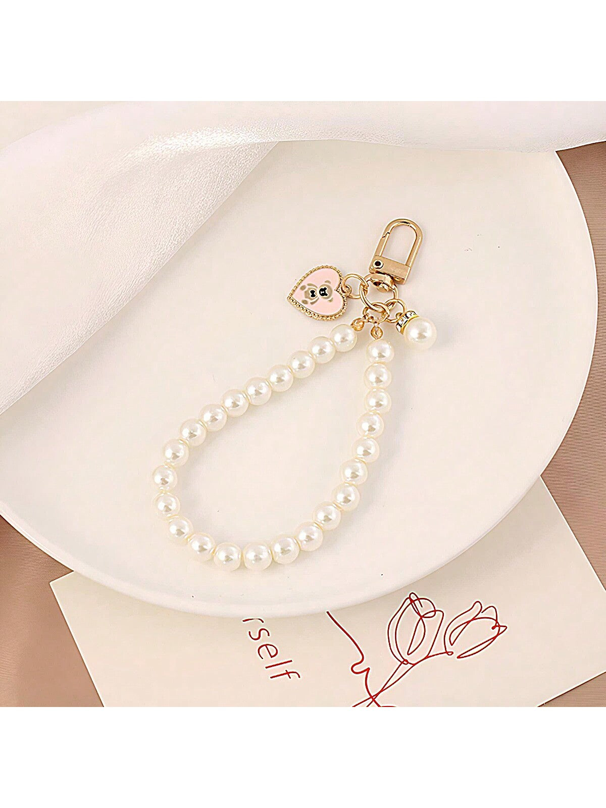 1 pieza Lindo y sencillo llavero con colgante de oso con corazón dorado y perla, anillo de llave de coche de moda, decoración para funda de bolso y auriculares, gran regalo para chicas, apropiado para uso diario