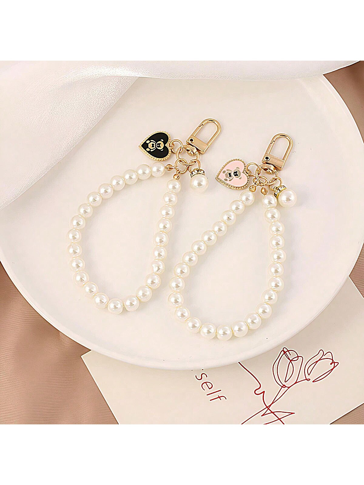 1 pieza Lindo y sencillo llavero con colgante de oso con corazón dorado y perla, anillo de llave de coche de moda, decoración para funda de bolso y auriculares, gran regalo para chicas, apropiado para uso diario