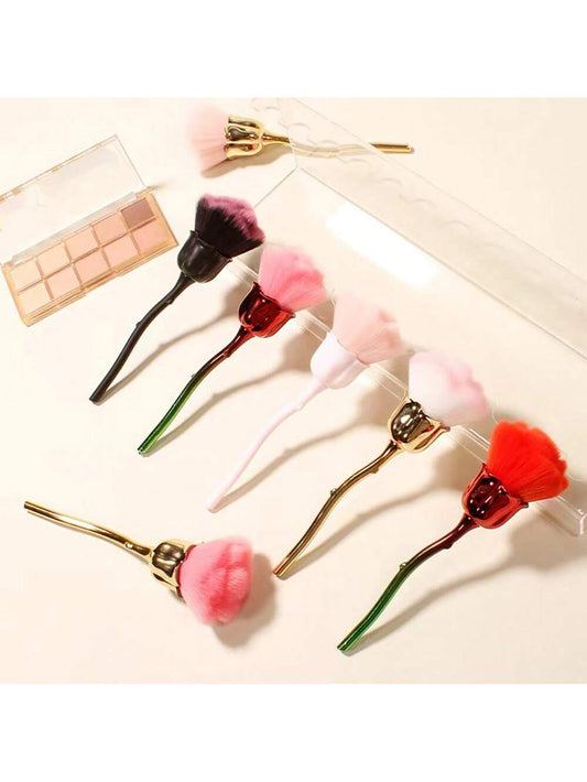 1 pieza Pincel de maquillaje con diseño de flor de rosa, herramienta cosmética para rubor, contorno