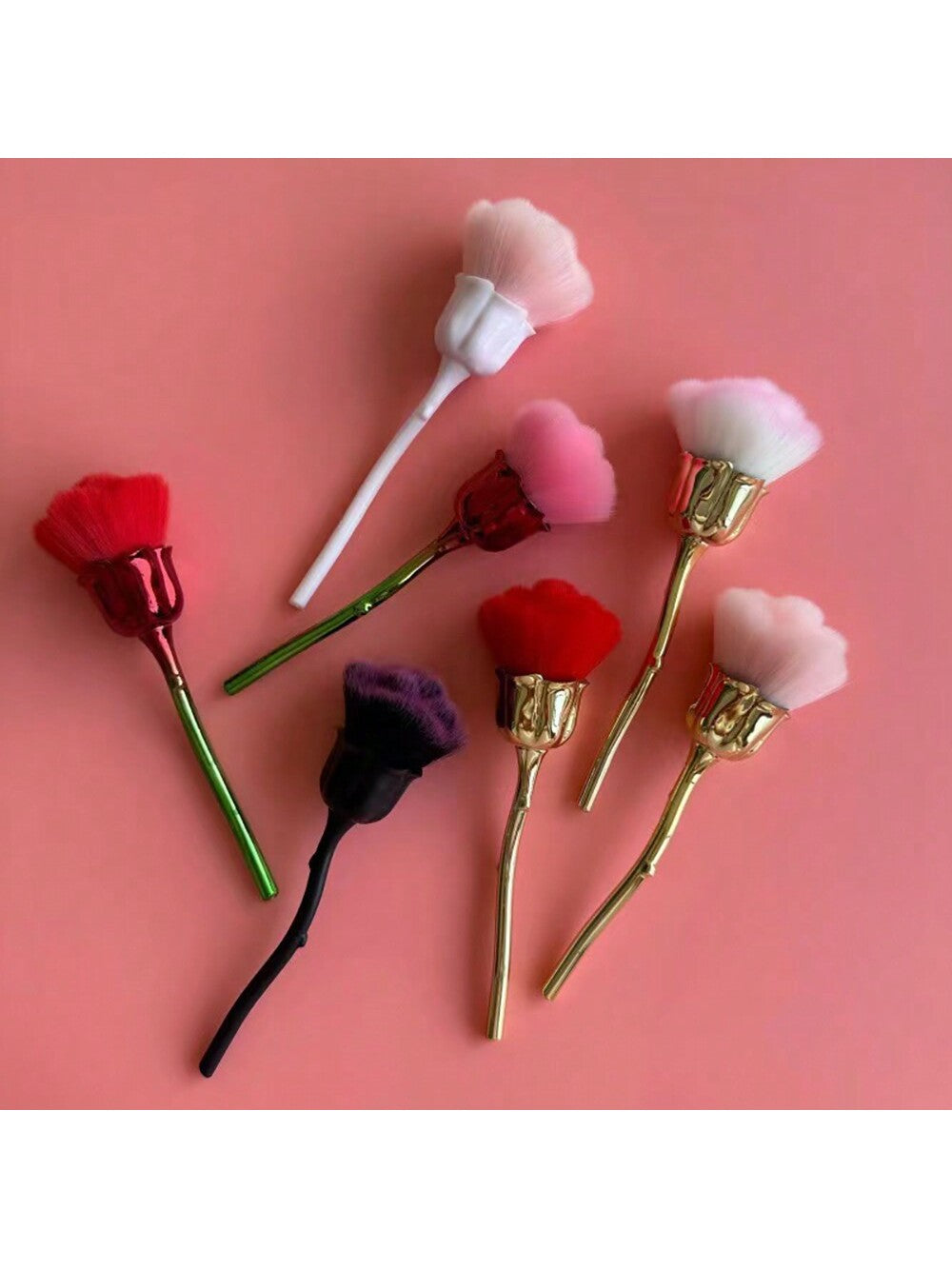 1 pieza Pincel de maquillaje con diseño de flor de rosa, herramienta cosmética para rubor, contorno