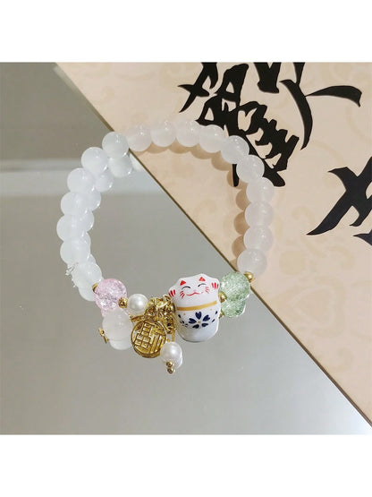 1 pieza Pulsera estilo Maneki-Neko, diseño único con elemento forestal, adecuado para uso diario de mujeres, regalo perfecto para familiares y amigos