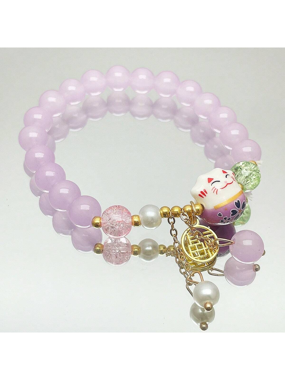 1 pieza Pulsera estilo Maneki-Neko, diseño único con elemento forestal, adecuado para uso diario de mujeres, regalo perfecto para familiares y amigos