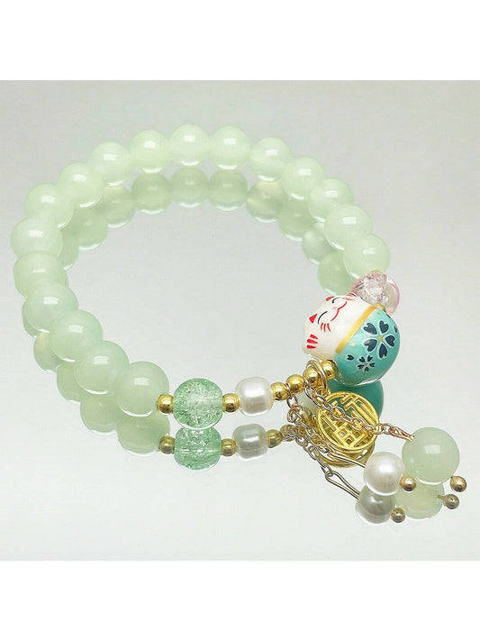 1 pieza Pulsera estilo Maneki-Neko, diseño único con elemento forestal, adecuado para uso diario de mujeres, regalo perfecto para familiares y amigos