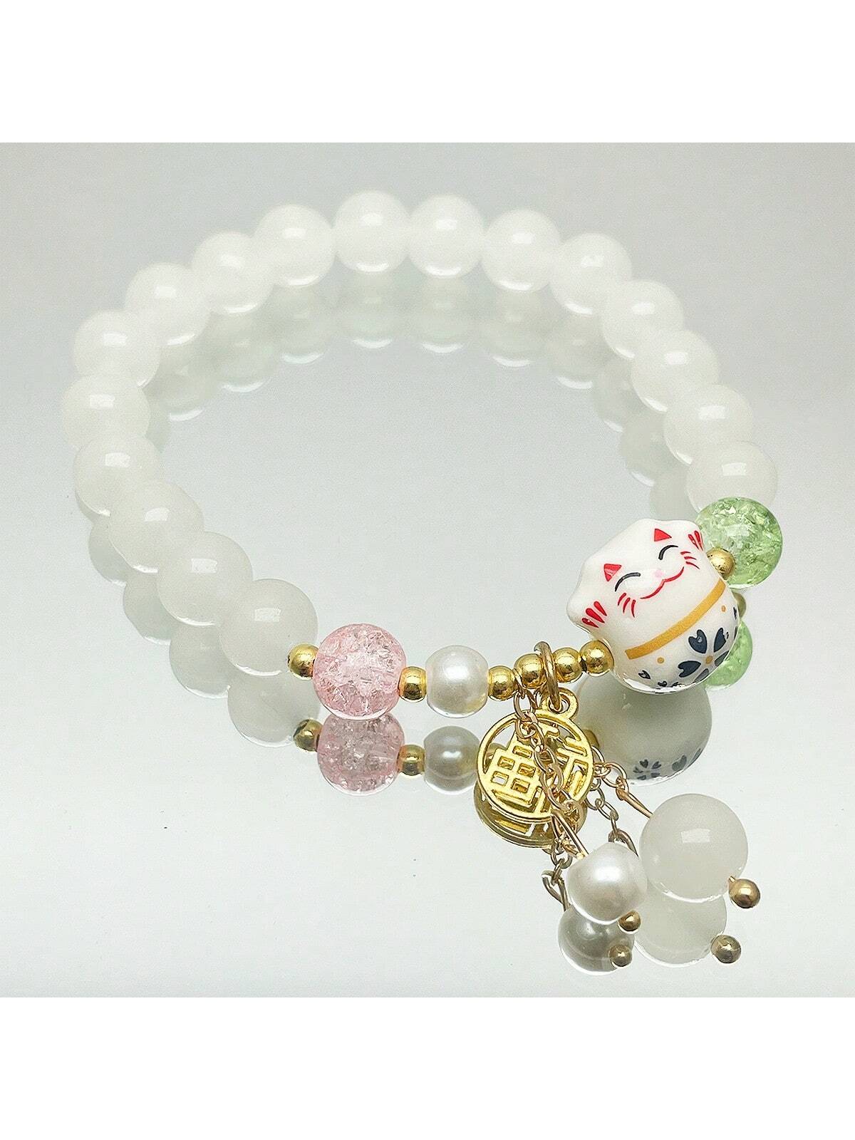1 pieza Pulsera estilo Maneki-Neko, diseño único con elemento forestal, adecuado para uso diario de mujeres, regalo perfecto para familiares y amigos