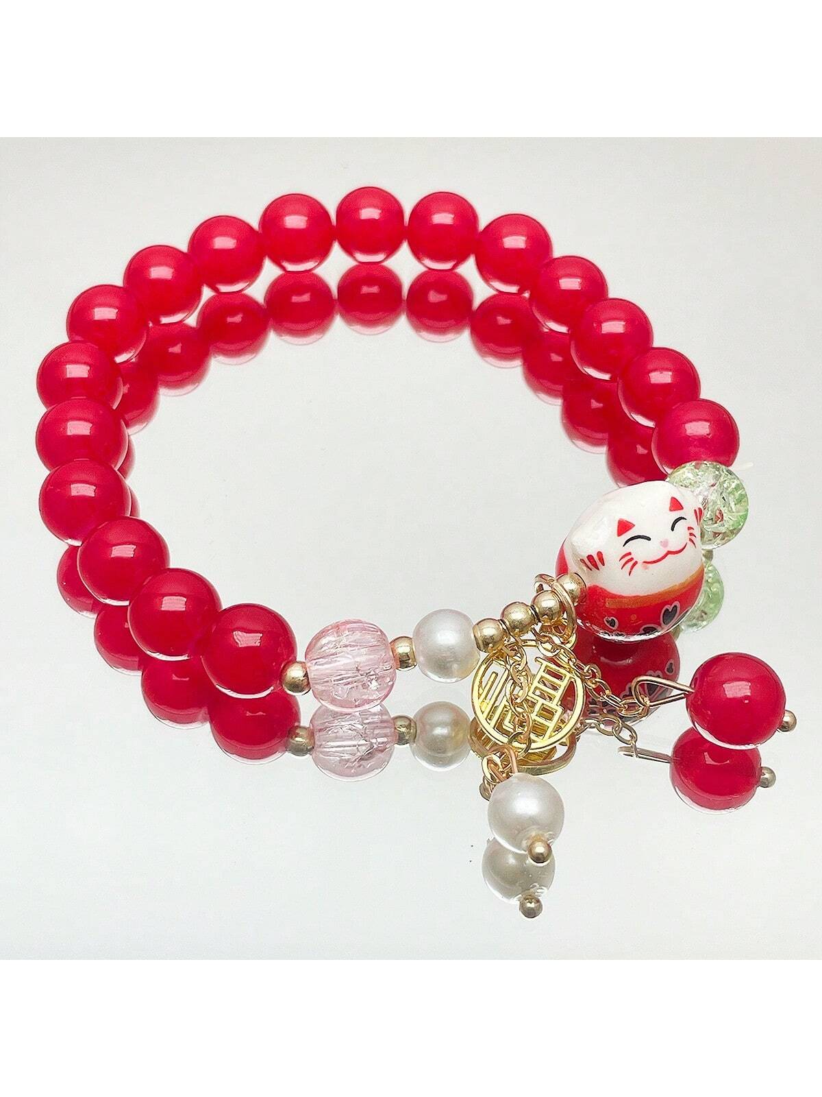 1 pieza Pulsera estilo Maneki-Neko, diseño único con elemento forestal, adecuado para uso diario de mujeres, regalo perfecto para familiares y amigos