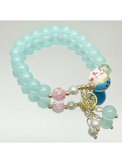 1 pieza Pulsera estilo Maneki-Neko, diseño único con elemento forestal, adecuado para uso diario de mujeres, regalo perfecto para familiares y amigos
