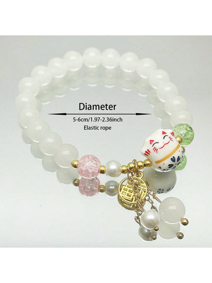 1 pieza Pulsera estilo Maneki-Neko, diseño único con elemento forestal, adecuado para uso diario de mujeres, regalo perfecto para familiares y amigos