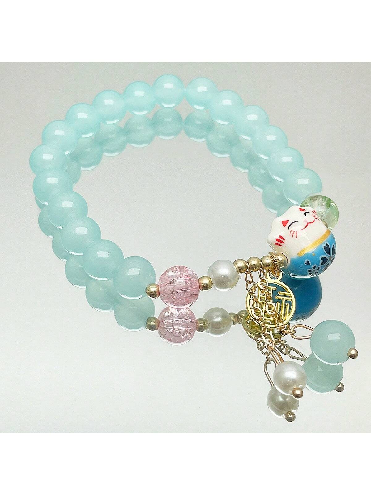 1 pieza Pulsera estilo Maneki-Neko, diseño único con elemento forestal, adecuado para uso diario de mujeres, regalo perfecto para familiares y amigos
