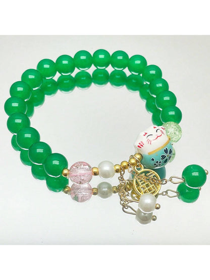 1 pieza Pulsera estilo Maneki-Neko, diseño único con elemento forestal, adecuado para uso diario de mujeres, regalo perfecto para familiares y amigos