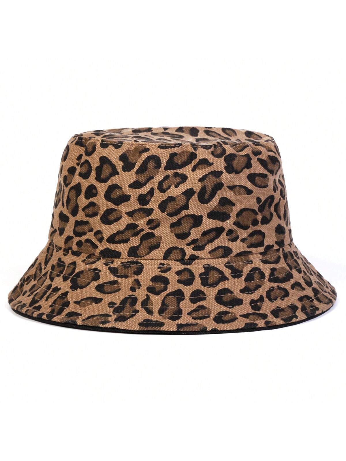 1 pieza Sombrero de cubo con estampado de leopardo para mujeres, sombrero de cubo de moda para uso casual, protección solar, adecuado para viajes de primavera/otoño, fiestas en la playa, etc.