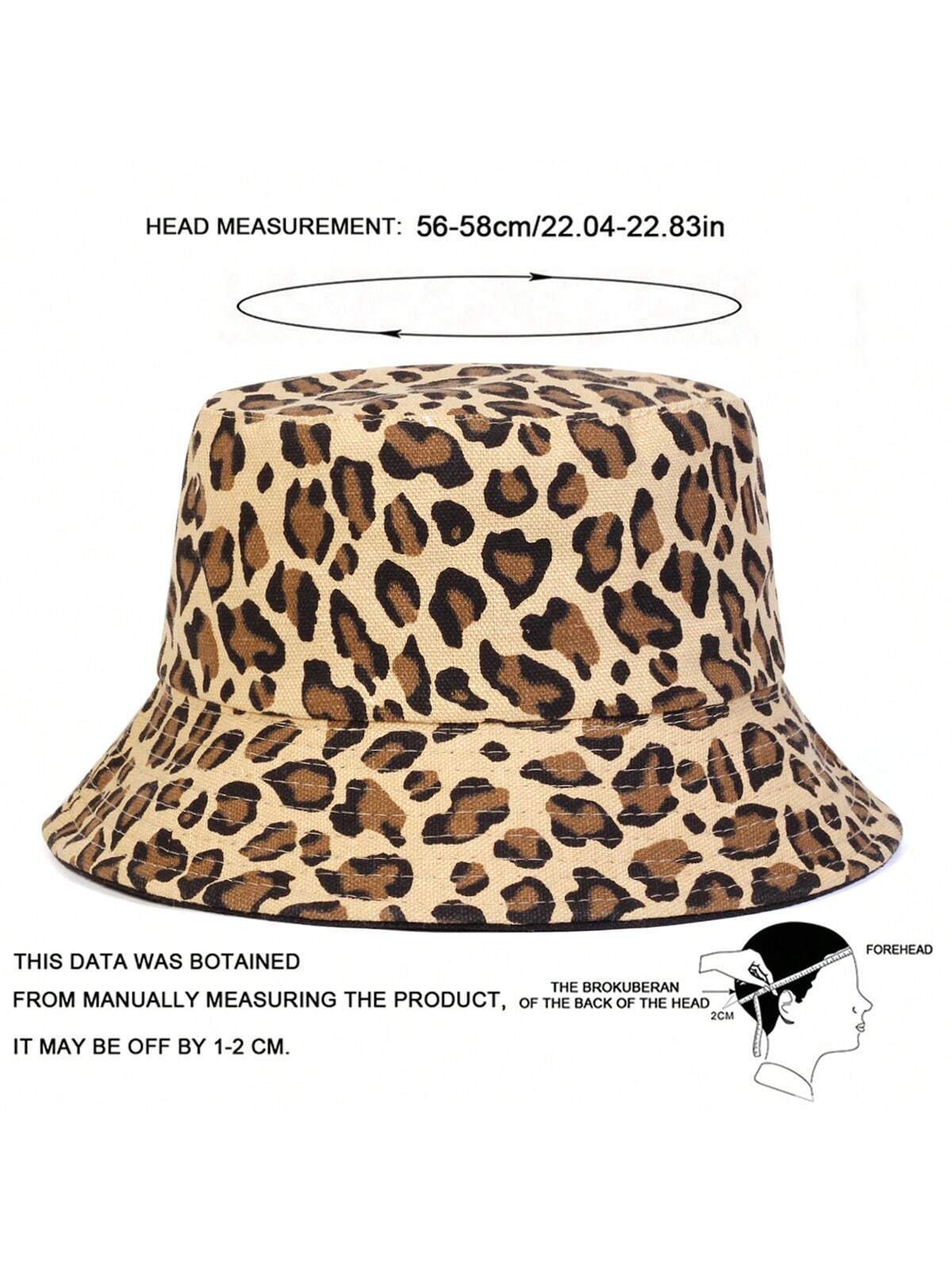 1 pieza Sombrero de cubo con estampado de leopardo para mujeres, sombrero de cubo de moda para uso casual, protección solar, adecuado para viajes de primavera/otoño, fiestas en la playa, etc.