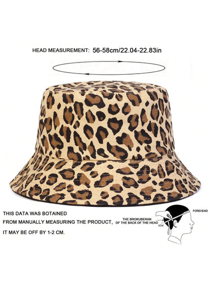 1 pieza Sombrero de cubo con estampado de leopardo para mujeres, sombrero de cubo de moda para uso casual, protección solar, adecuado para viajes de primavera/otoño, fiestas en la playa, etc.