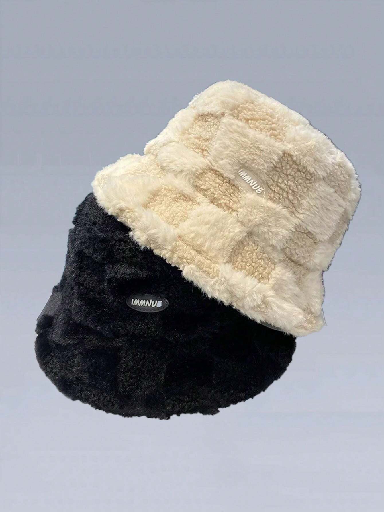 1 pieza Sombrero de cubo de moda con protección de oídos a prueba de viento estilo a cuadros para mujer, otoño/invierno