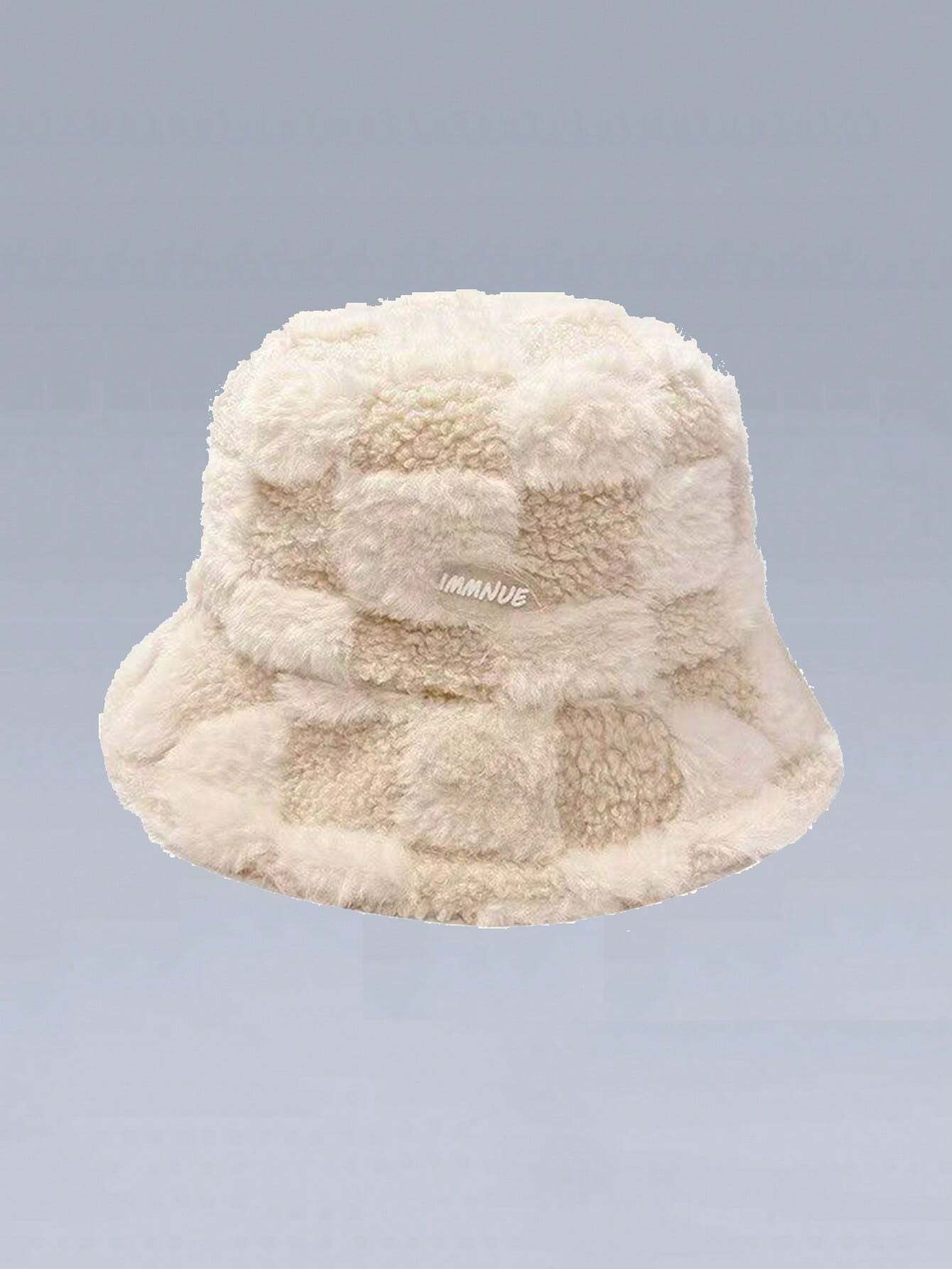 1 pieza Sombrero de cubo de moda con protección de oídos a prueba de viento estilo a cuadros para mujer, otoño/invierno