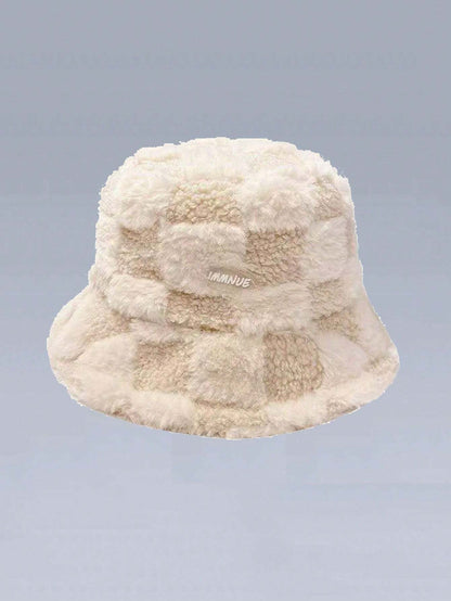 1 pieza Sombrero de cubo de moda con protección de oídos a prueba de viento estilo a cuadros para mujer, otoño/invierno