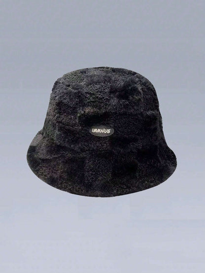 1 pieza Sombrero de cubo de moda con protección de oídos a prueba de viento estilo a cuadros para mujer, otoño/invierno