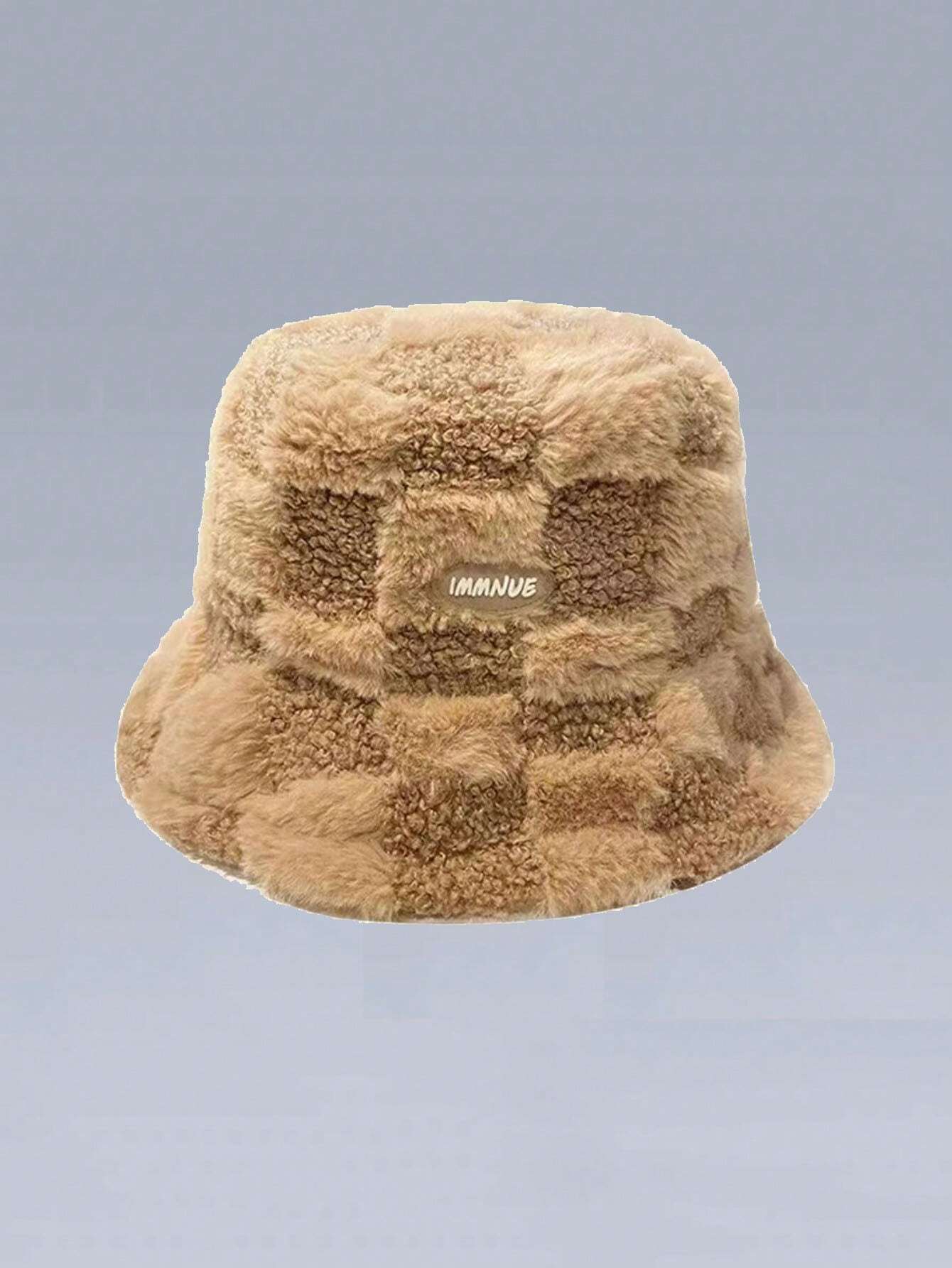 1 pieza Sombrero de cubo de moda con protección de oídos a prueba de viento estilo a cuadros para mujer, otoño/invierno
