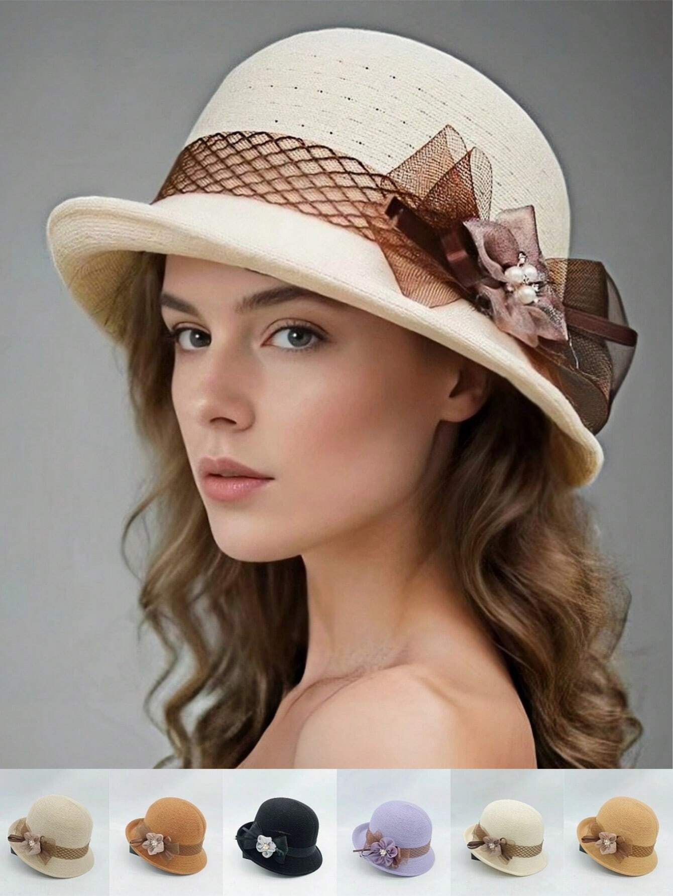 1 pieza Sombrero de paja tejido a mano para mujer con decoración floral recamada, elegante y de moda, adecuado para uso diario, fiestas y eventos