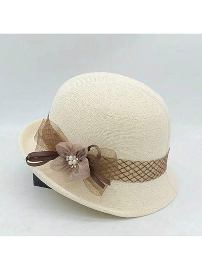 1 pieza Sombrero de paja tejido a mano para mujer con decoración floral recamada, elegante y de moda, adecuado para uso diario, fiestas y eventos