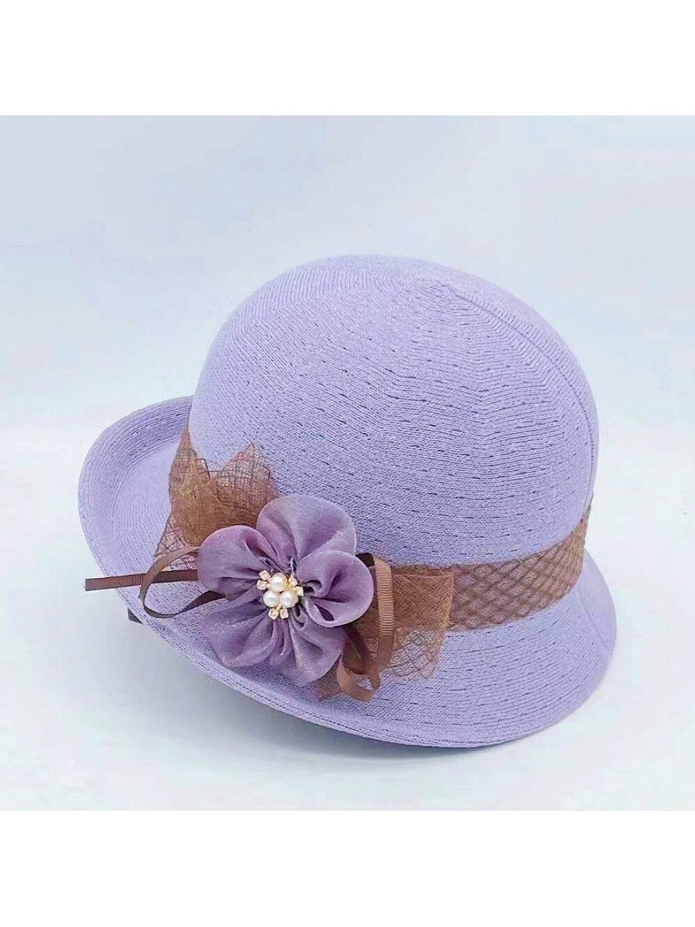 1 pieza Sombrero de paja tejido a mano para mujer con decoración floral recamada, elegante y de moda, adecuado para uso diario, fiestas y eventos